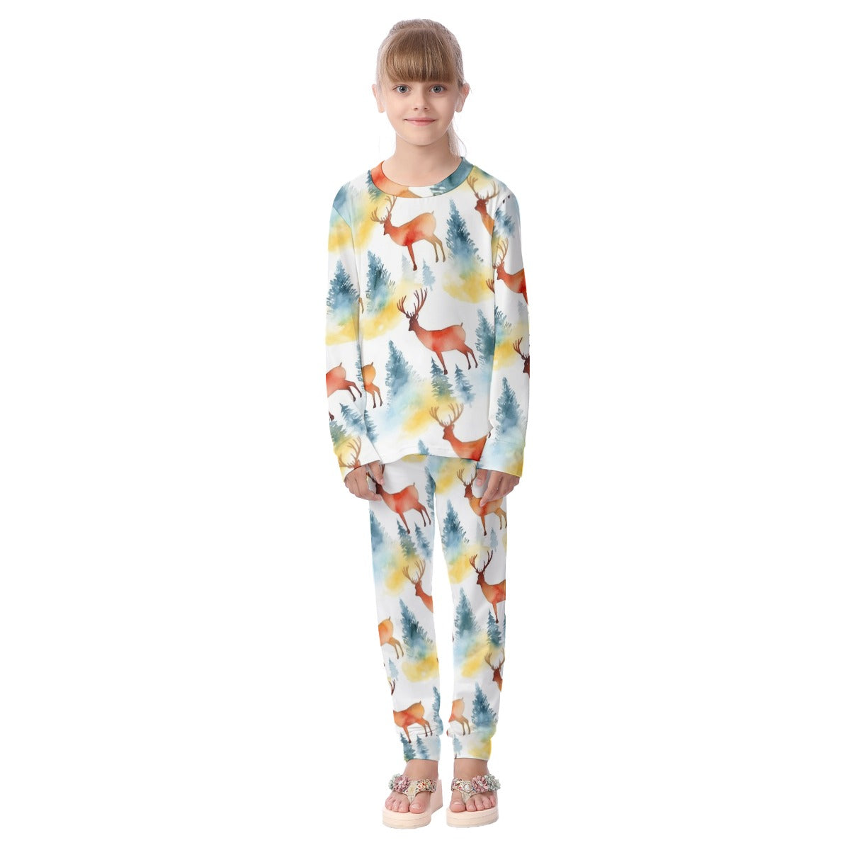 Kids Christmas Pyjama Set - Reindeer Watercolor