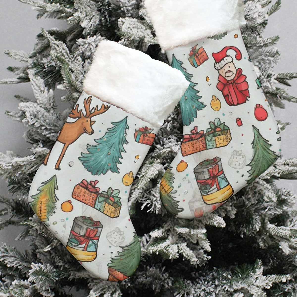 Christmas Sock - White Hand Drawn