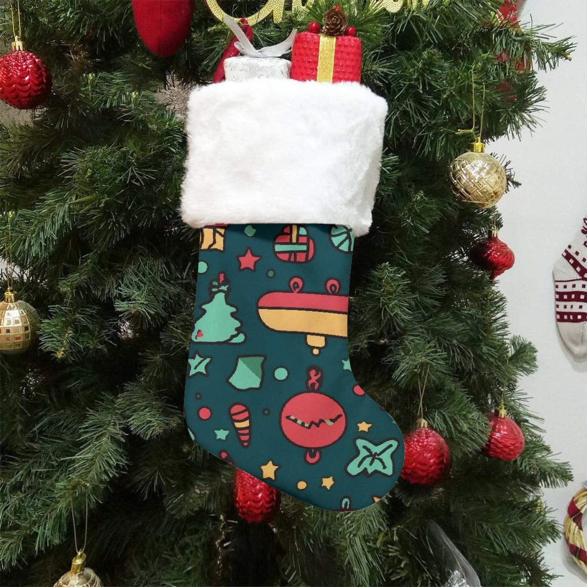 Christmas Sock - Green Doodle