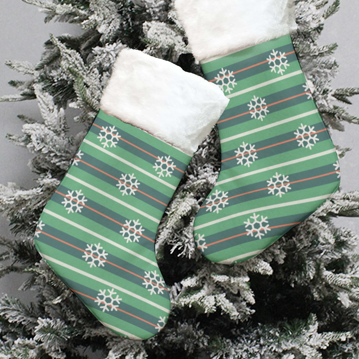 Christmas Sock - Green Snowflakes