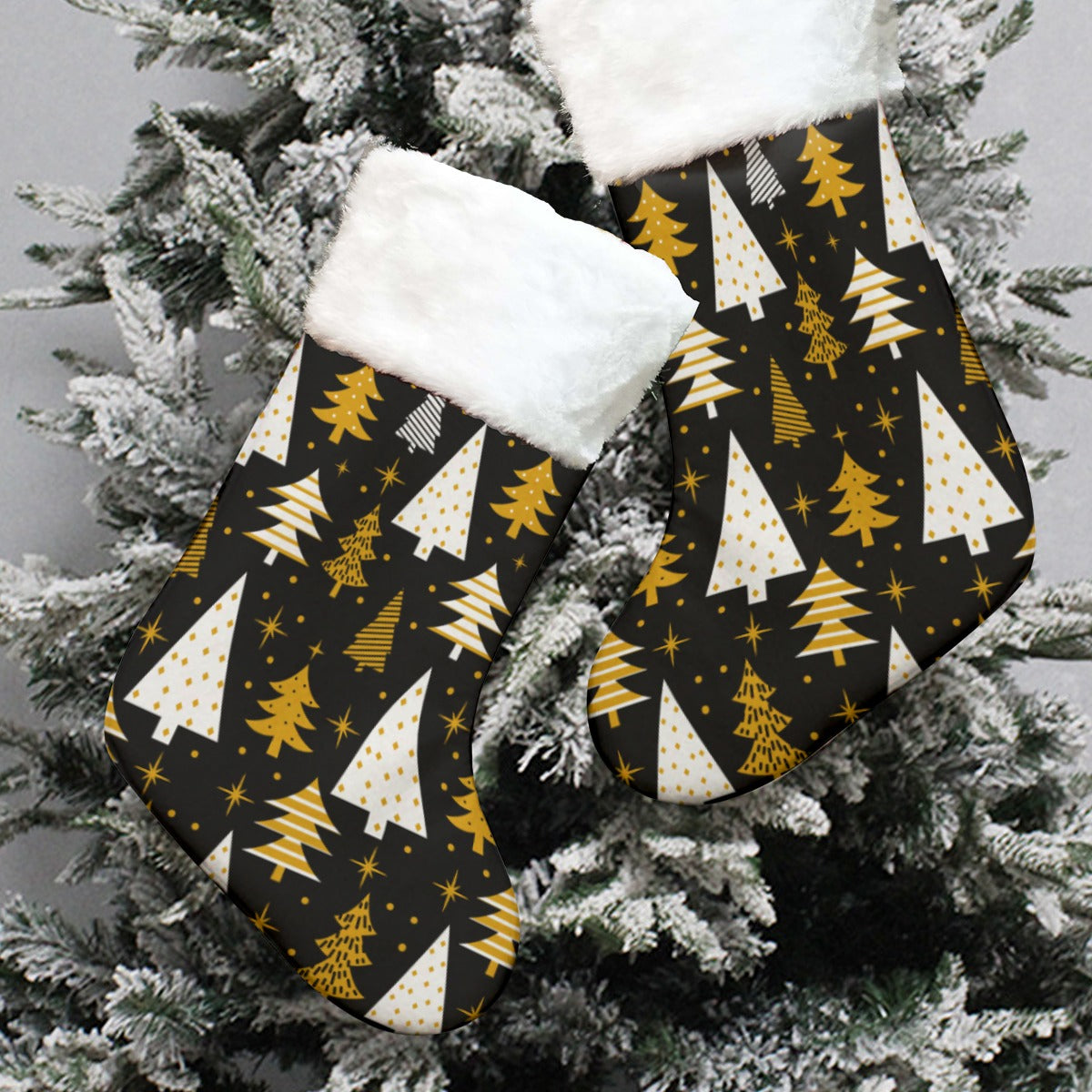 Christmas Sock - Black with Gold Trees
