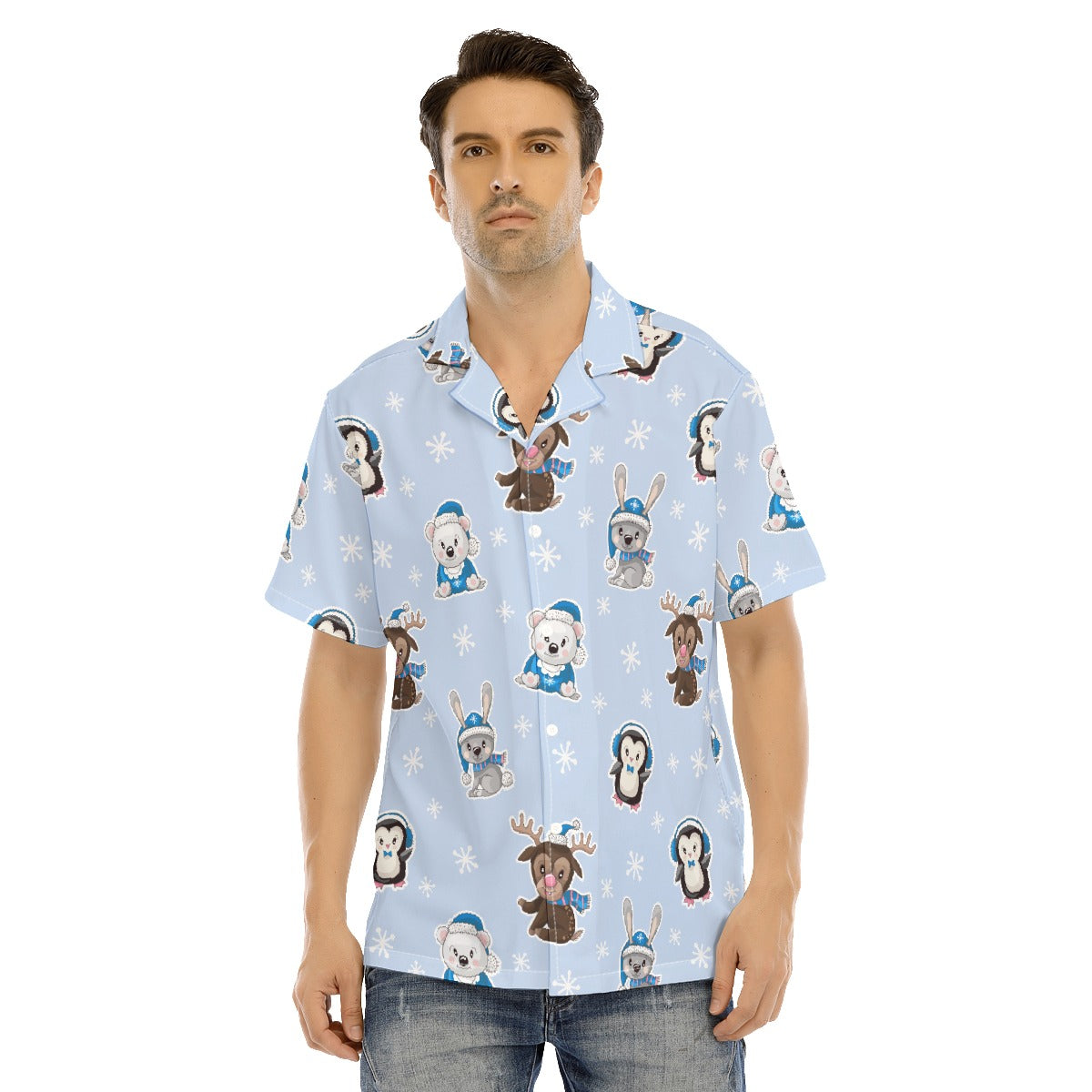 Men's Short Sleeve Christmas Shirt - Polar Blue