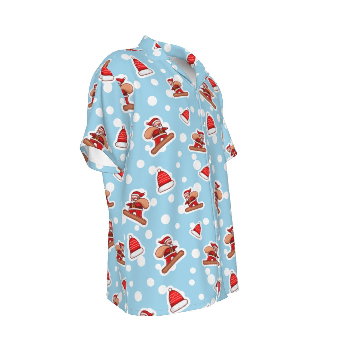 Men's Short Sleeve Christmas Shirt - Santa Snowboarding