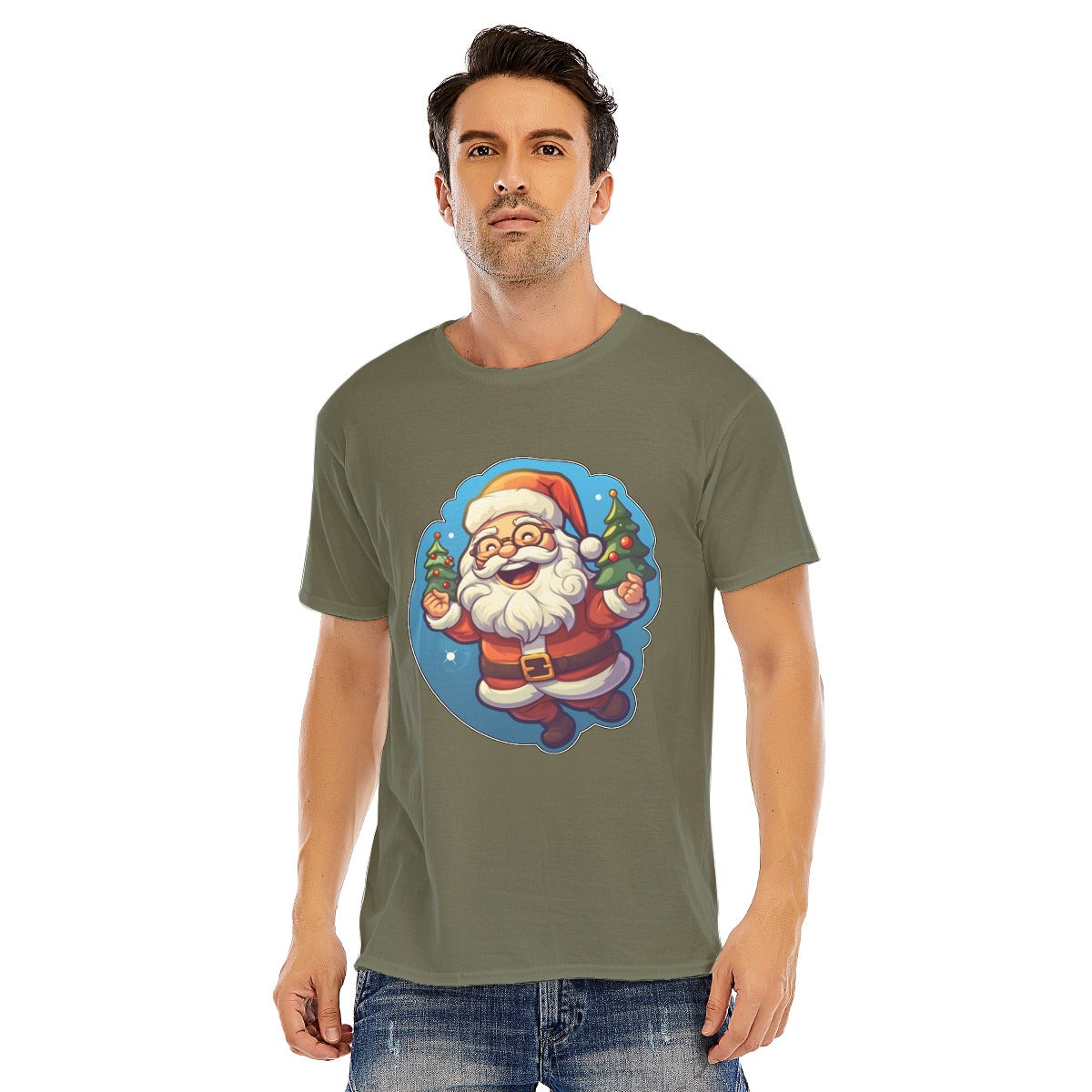 Mens Short Sleeve Christmas Tee - Flying Santa