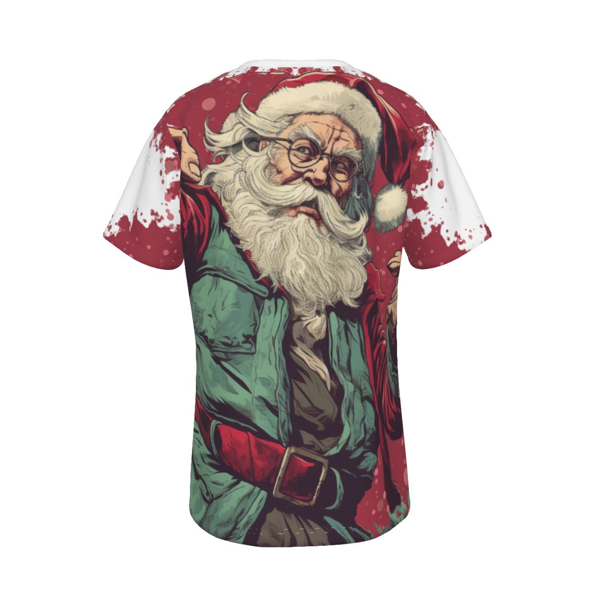 Mens Short Sleeve Christmas Tee - Front and Back - Cartoon Santa