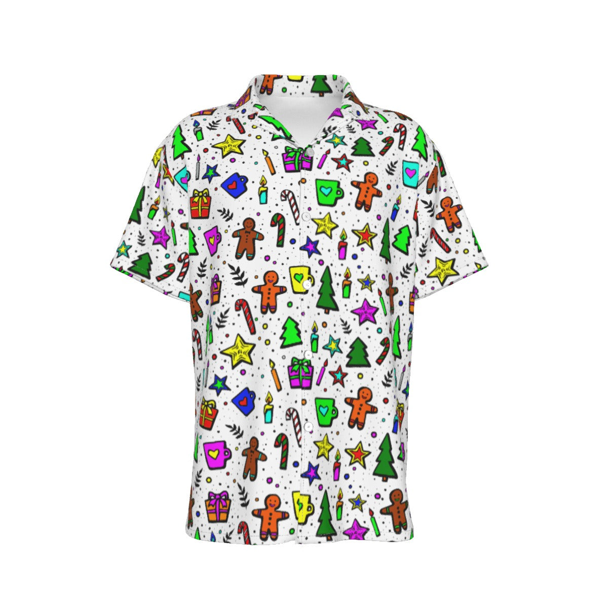 Men's Short Sleeve Christmas Shirt - Bright Doodle