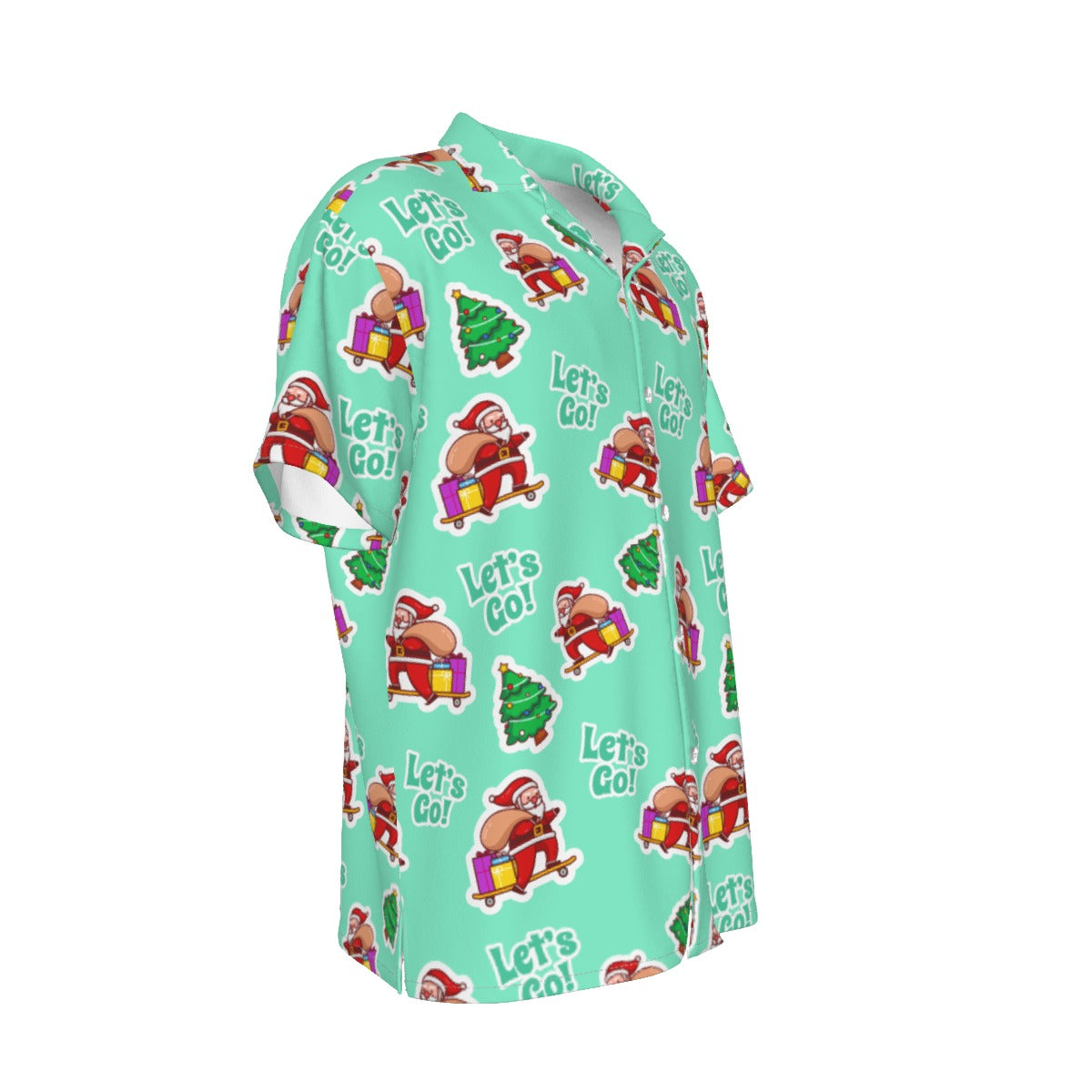Men's Short Sleeve Christmas Shirt - Green "Let's Go"