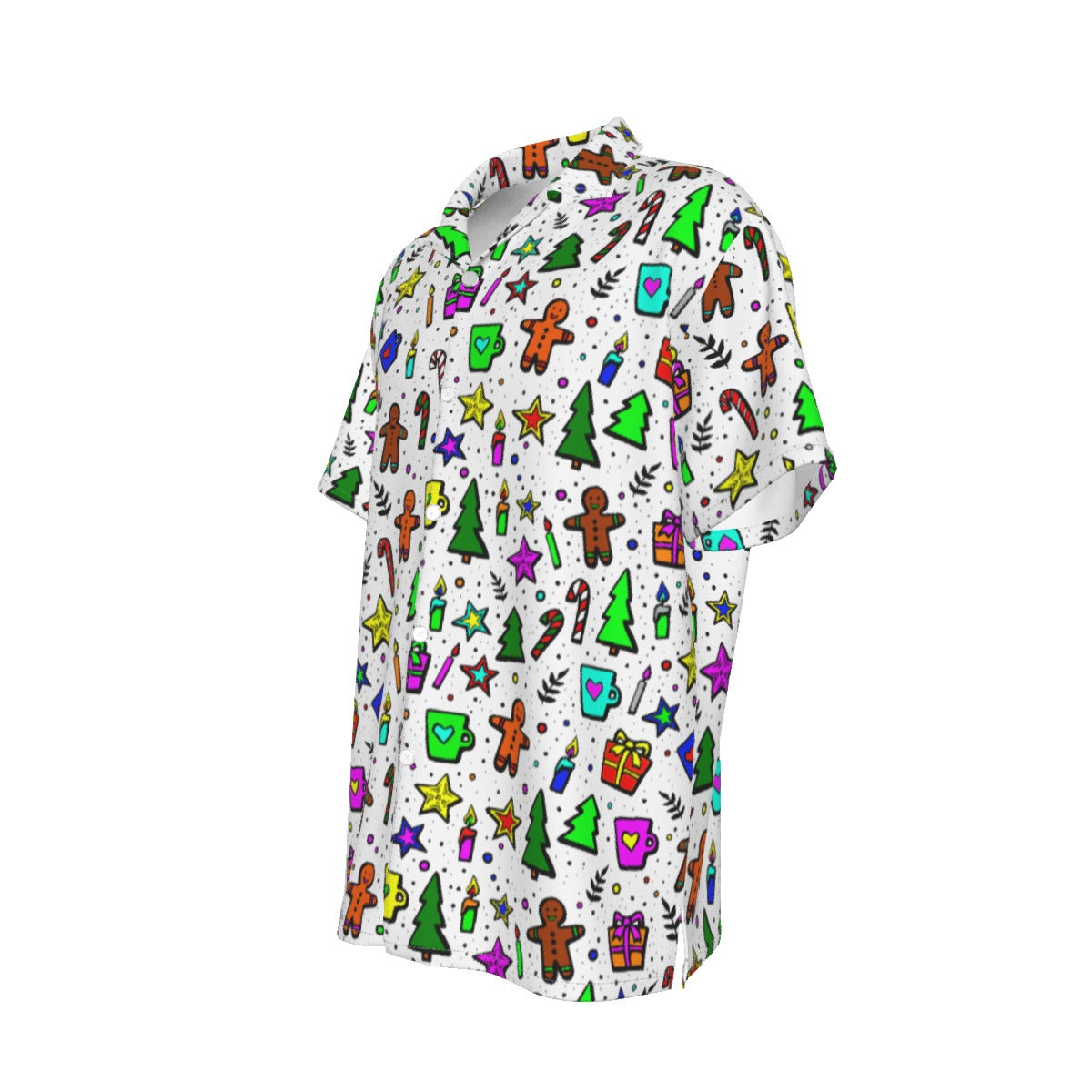 Men's Short Sleeve Christmas Shirt - Bright Doodle