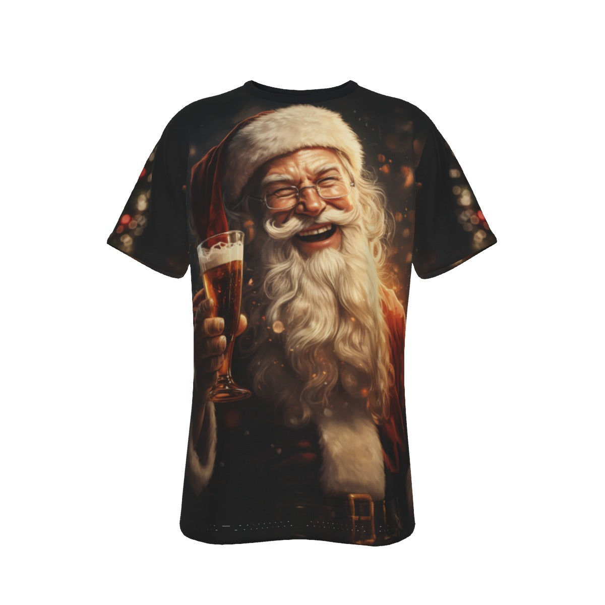 Mens Short Sleeve Christmas Tee - Front and Back - Santa Beer