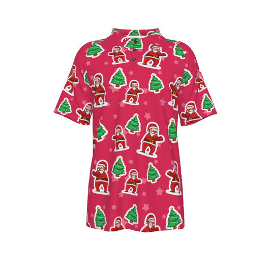 Men's Short Sleeve Christmas Polo Shirt - Red Santa Boxing