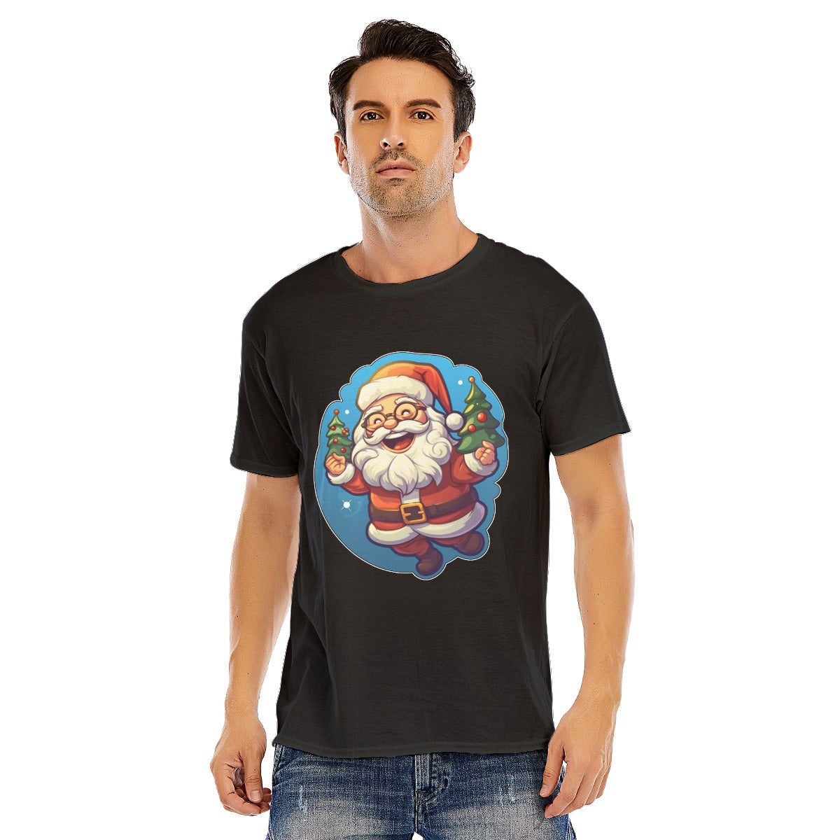 Mens Short Sleeve Christmas Tee - Flying Santa