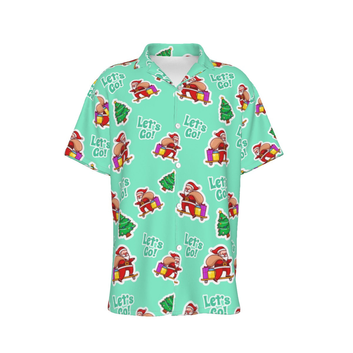 Men's Short Sleeve Christmas Shirt - Green "Let's Go"