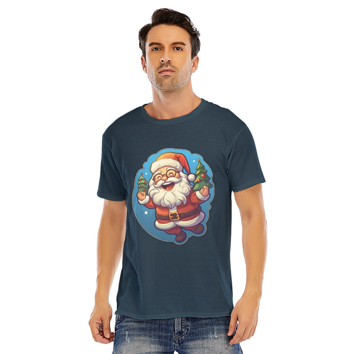 Mens Short Sleeve Christmas Tee - Flying Santa