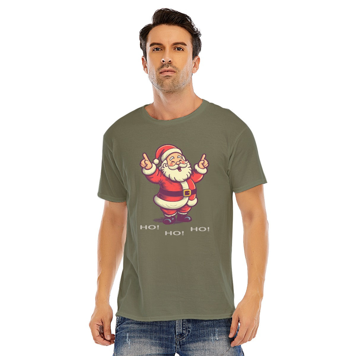 Mens Short Sleeve Christmas Tee - "Ho Ho Ho" White