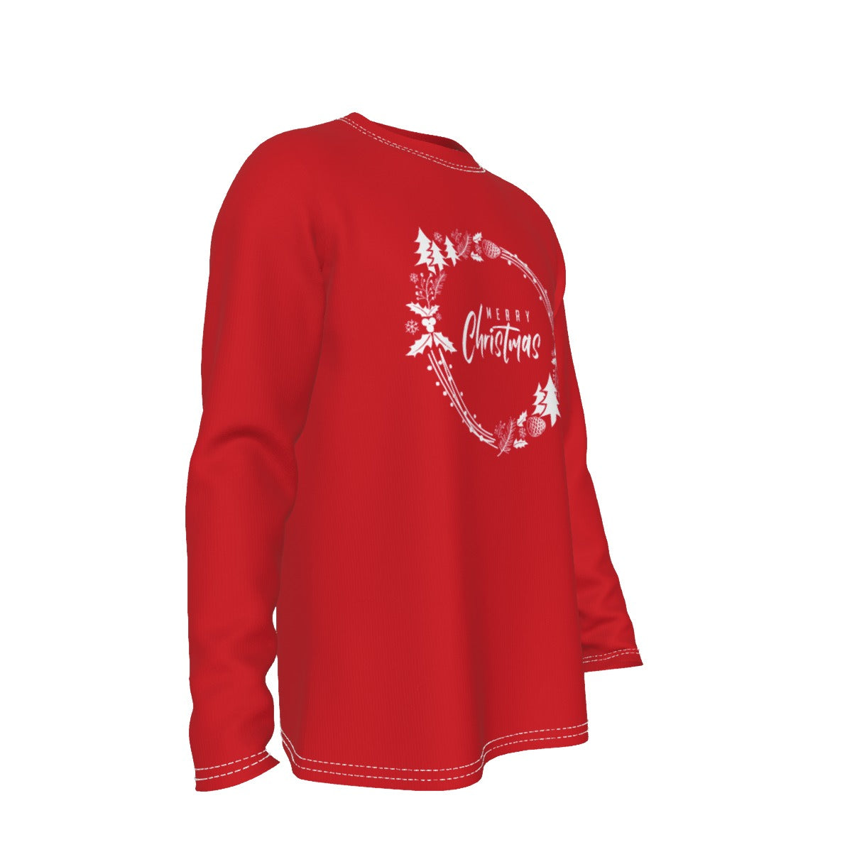 Men's Long Sleeve Christmas T-Shirt - Simple Wreath - White