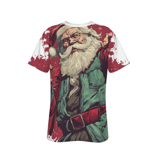 Mens Short Sleeve Christmas Tee - Front and Back - Cartoon Santa