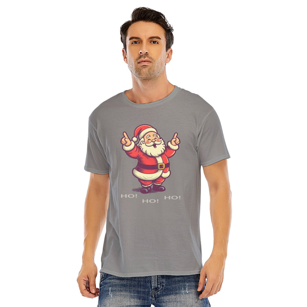 Mens Short Sleeve Christmas Tee - "Ho Ho Ho" White