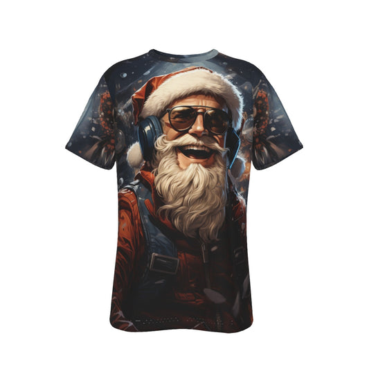 Mens Short Sleeve Christmas Tee - Front and Back - DJ Santa