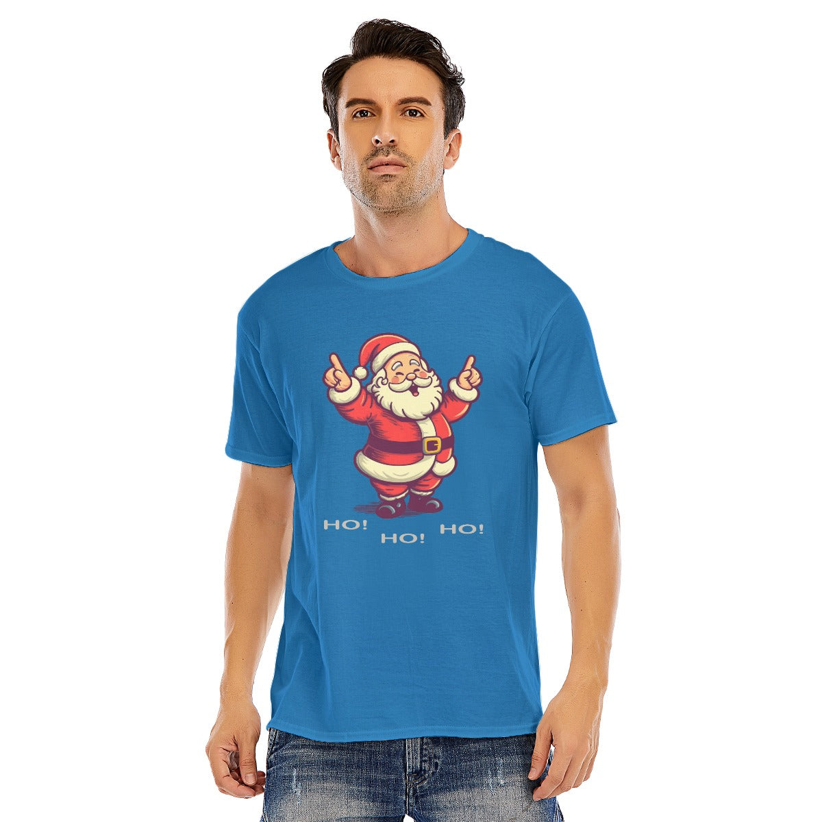Mens Short Sleeve Christmas Tee - "Ho Ho Ho" White