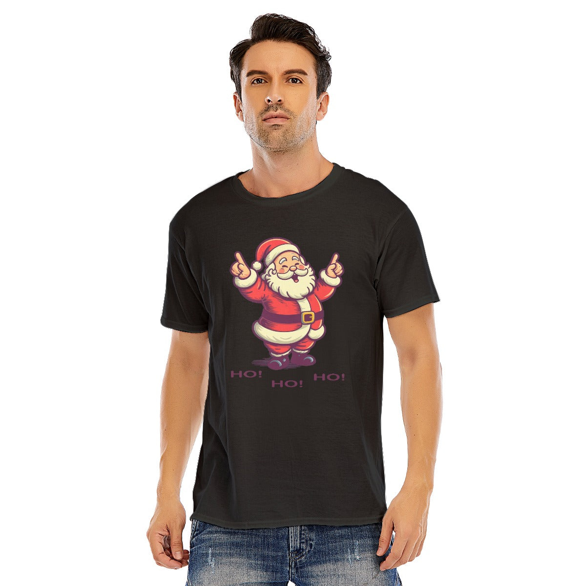 Mens Short Sleeve Christmas Tee - "Ho Ho Ho" Black
