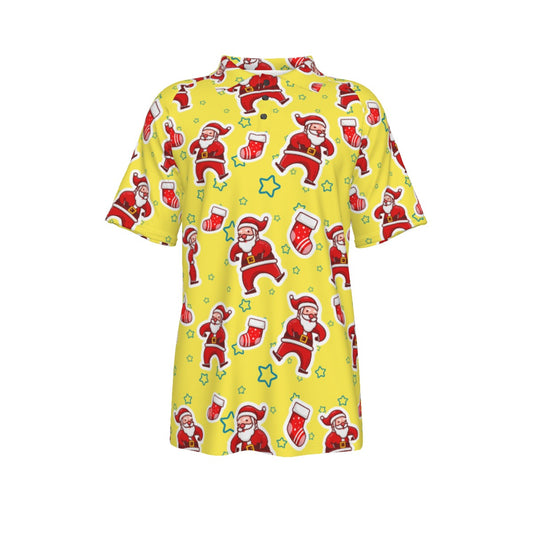 Men's Short Sleeve Christmas Polo Shirt - Santa and Stars