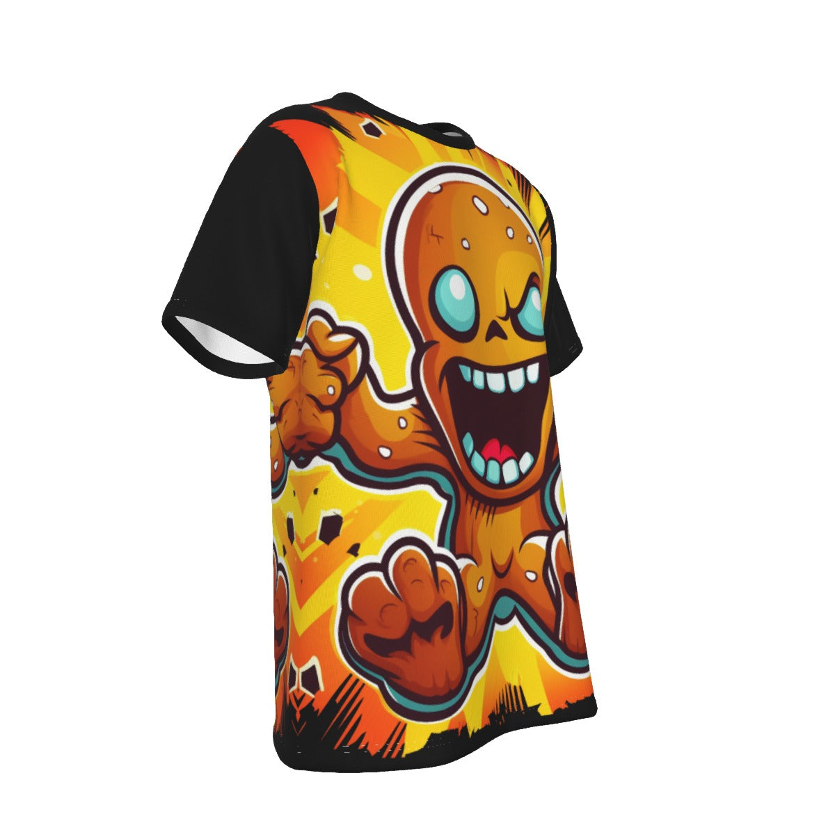 Mens Short Sleeve Christmas Tee - Front and Back - Gingerbread Power Black