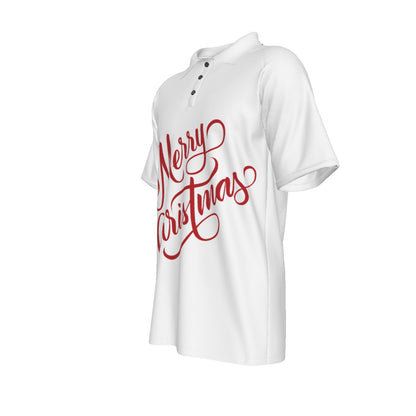Men's Short Sleeve Christmas Polo Shirt - Merry Christmas - White