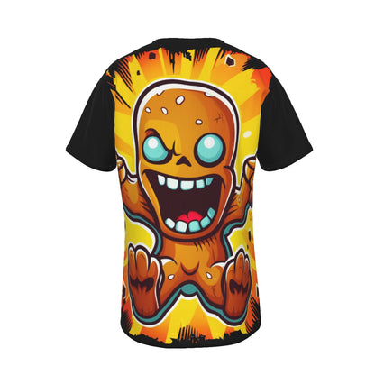 Mens Short Sleeve Christmas Tee - Front and Back - Gingerbread Power Black