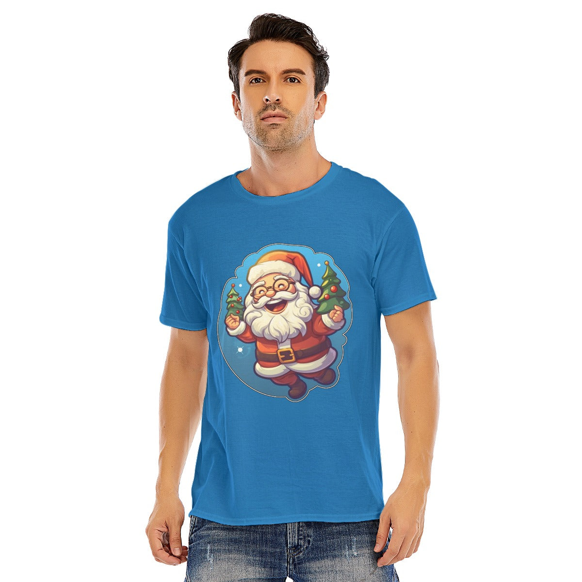 Mens Short Sleeve Christmas Tee - Flying Santa