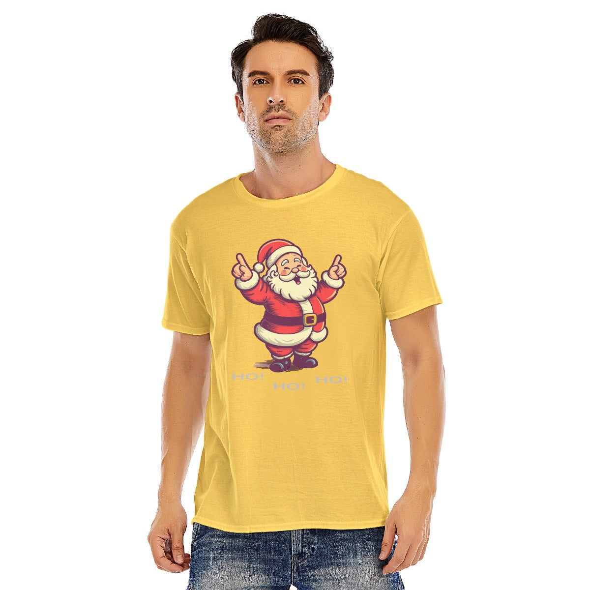 Mens Short Sleeve Christmas Tee - "Ho Ho Ho" White