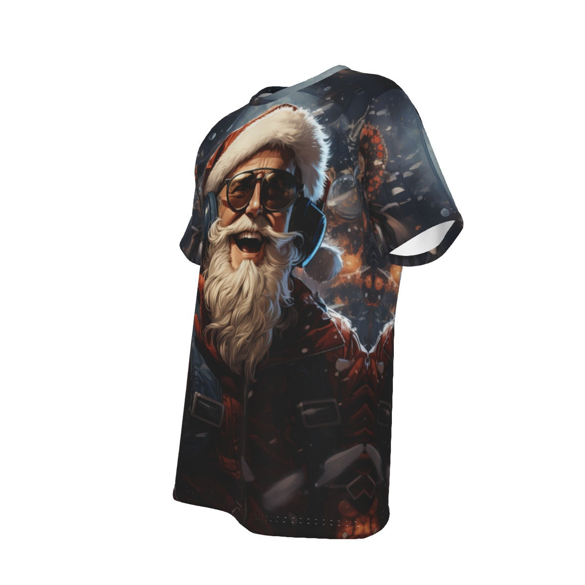 Mens Short Sleeve Christmas Tee - Front and Back - DJ Santa
