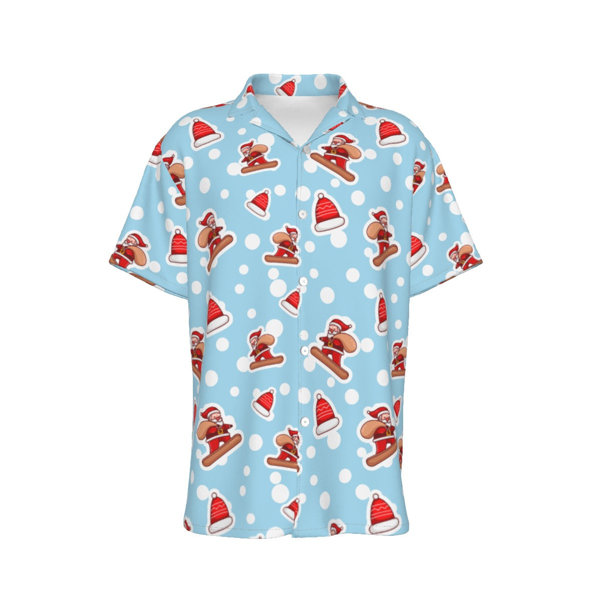 Men's Short Sleeve Christmas Shirt - Santa Snowboarding