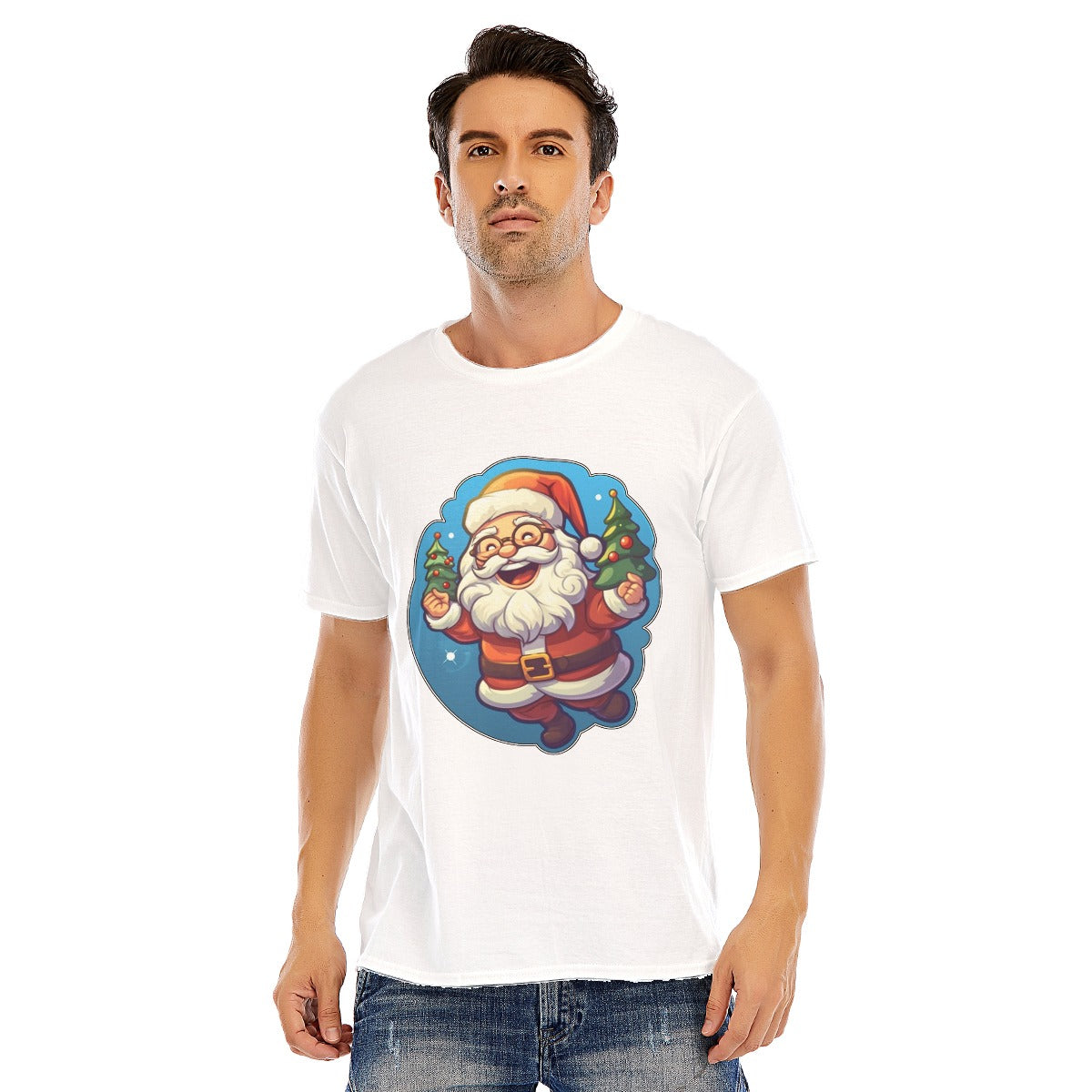Mens Short Sleeve Christmas Tee - Flying Santa