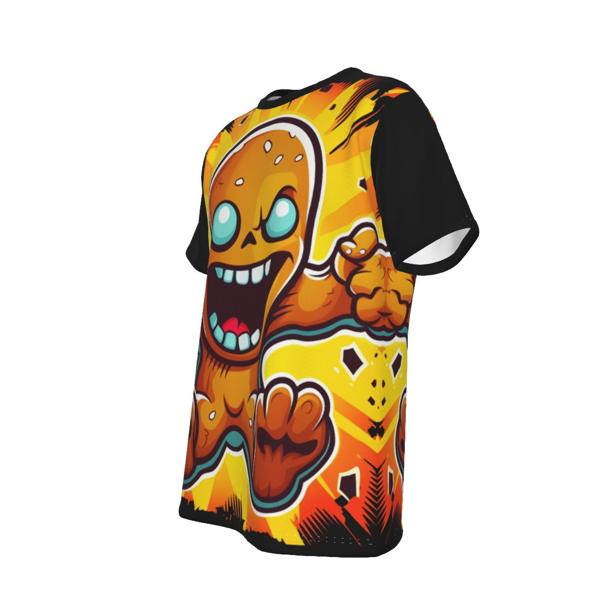 Mens Short Sleeve Christmas Tee - Front and Back - Gingerbread Power Black