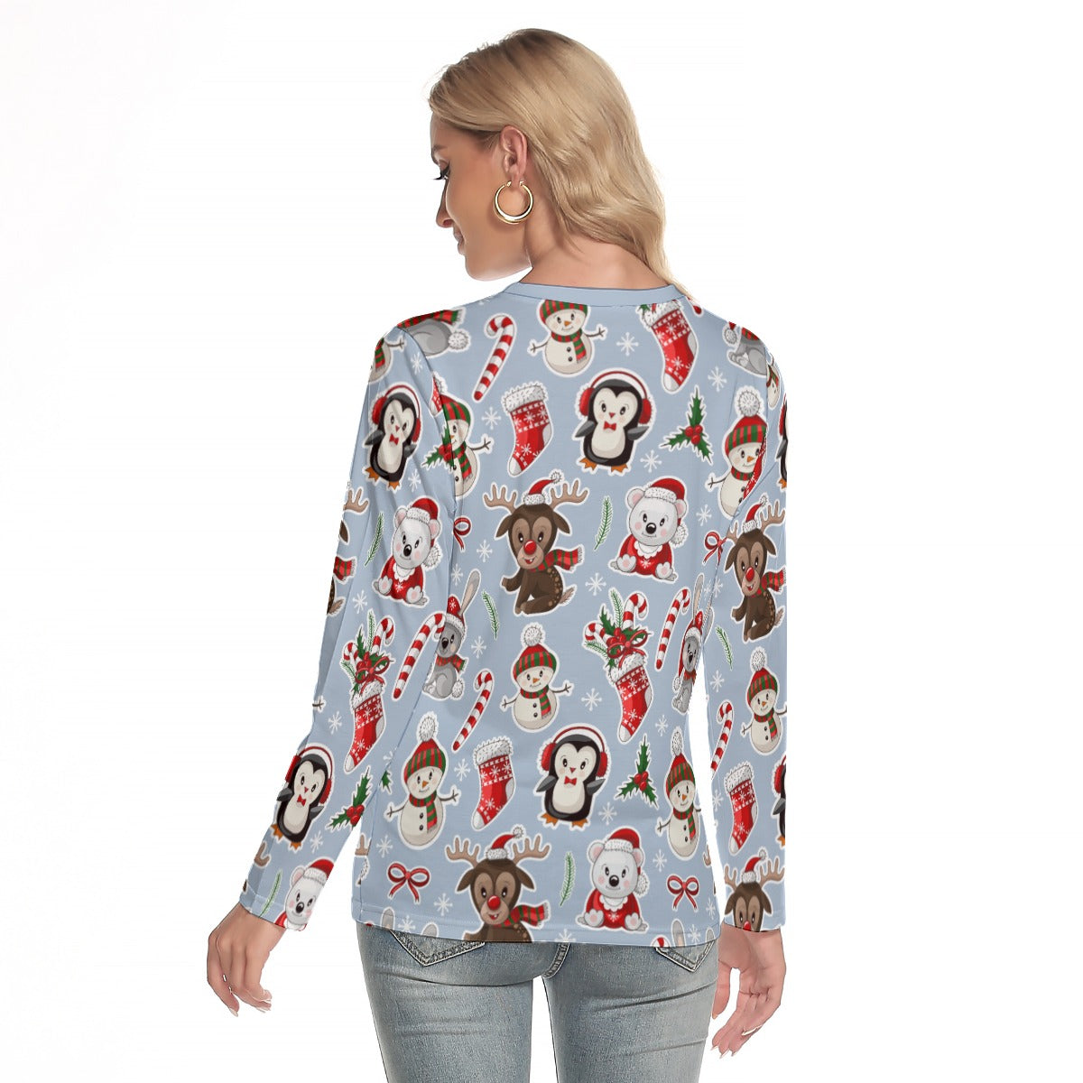 Women's Long Sleeve Christmas T-shirt - Polar Kawaii