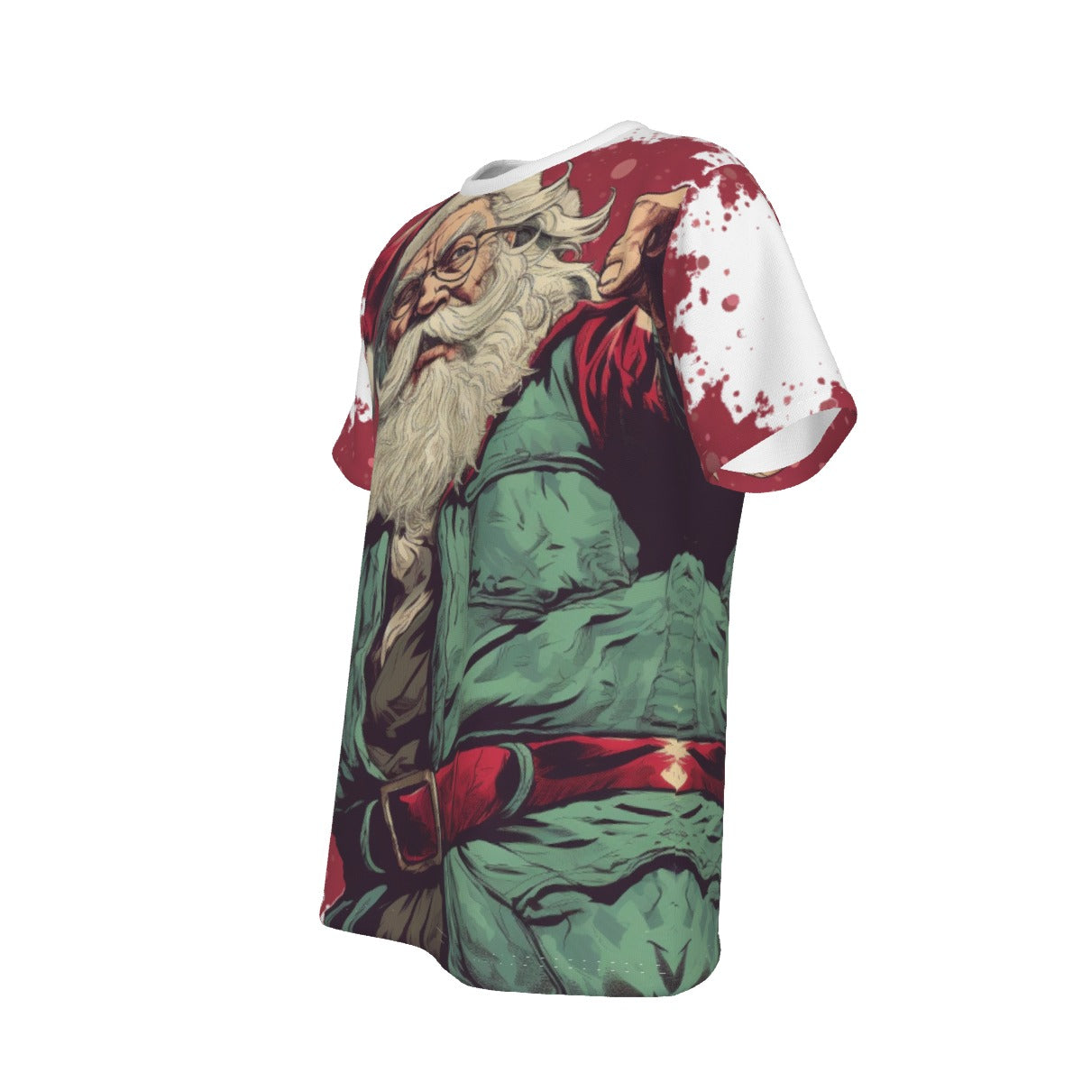 Mens Short Sleeve Christmas Tee - Front and Back - Cartoon Santa