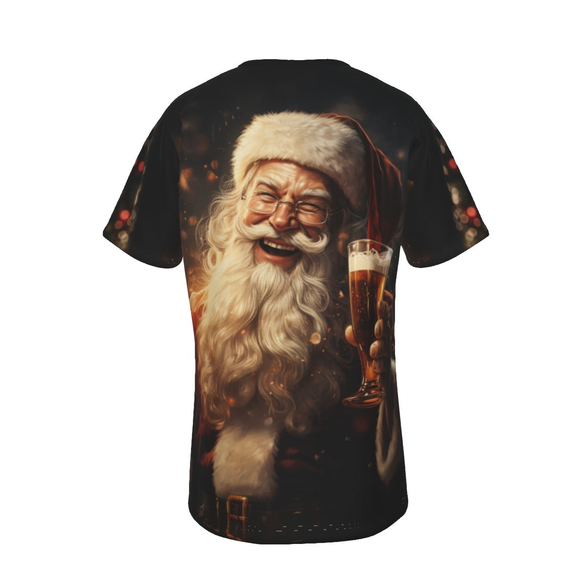 Mens Short Sleeve Christmas Tee - Front and Back - Santa Beer