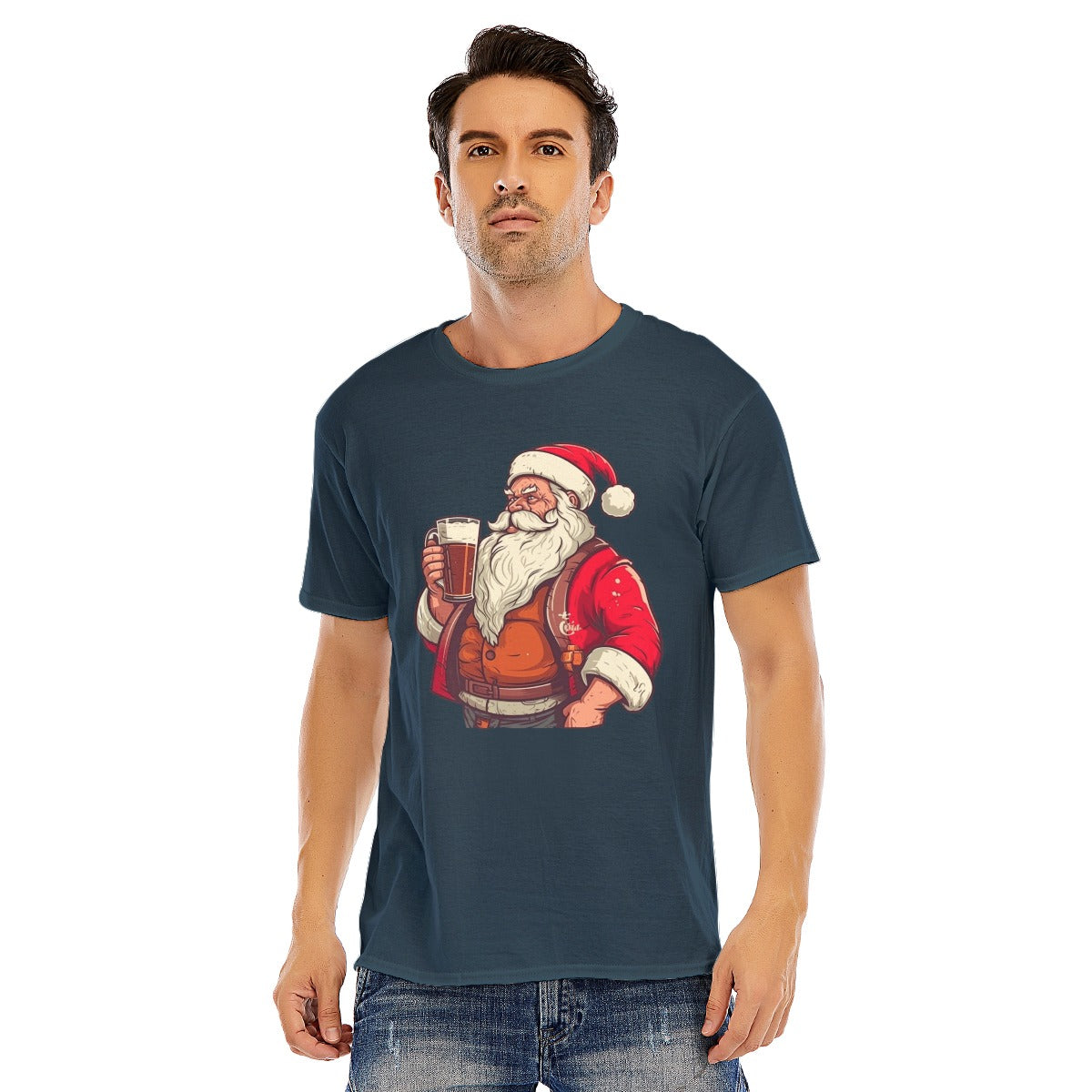 Mens Short Sleeve Christmas Tee - Beer O Santa