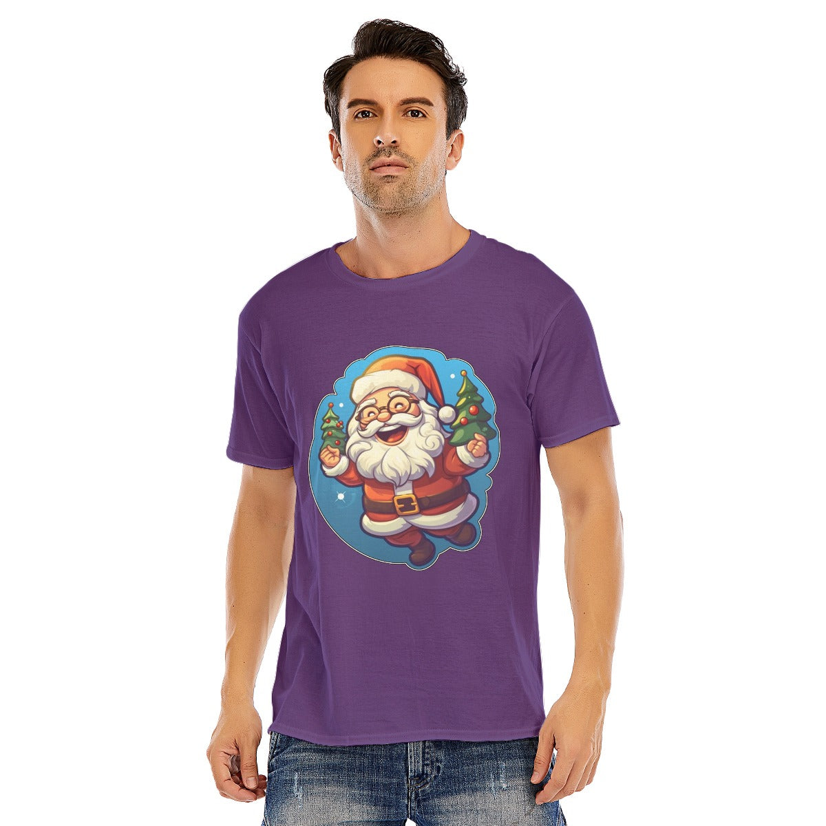 Mens Short Sleeve Christmas Tee - Flying Santa