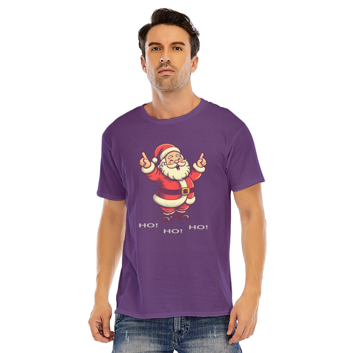 Mens Short Sleeve Christmas Tee - "Ho Ho Ho" White