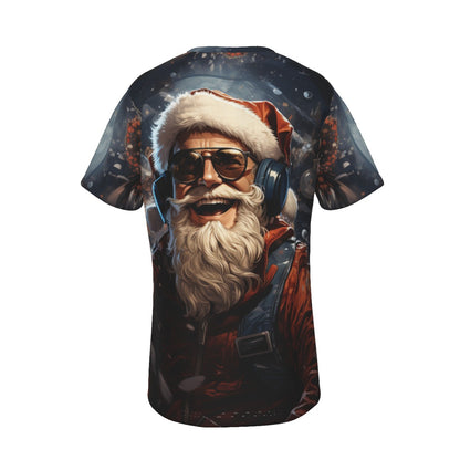 Mens Short Sleeve Christmas Tee - Front and Back - DJ Santa