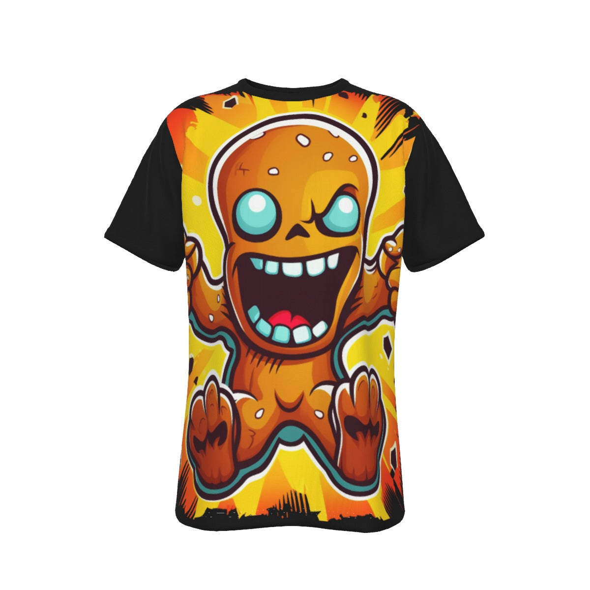 Mens Short Sleeve Christmas Tee - Front and Back - Gingerbread Power Black