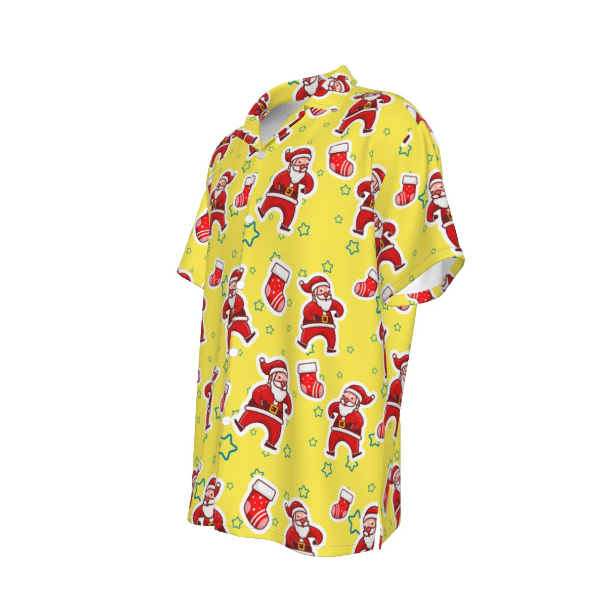 Men's Short Sleeve Christmas Shirt - Santa and Stars