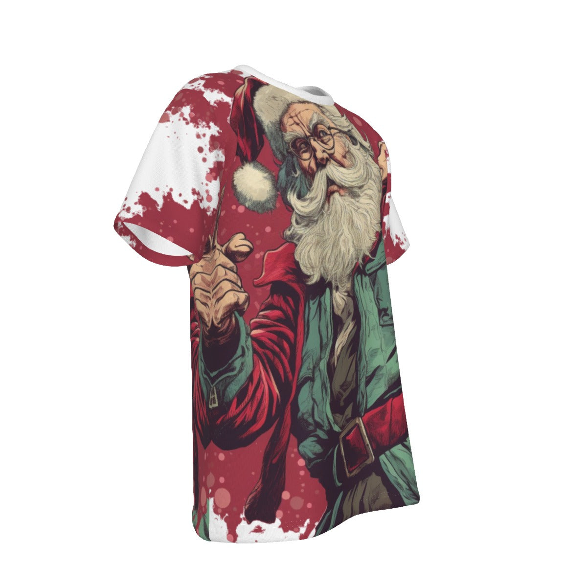 Mens Short Sleeve Christmas Tee - Front and Back - Cartoon Santa