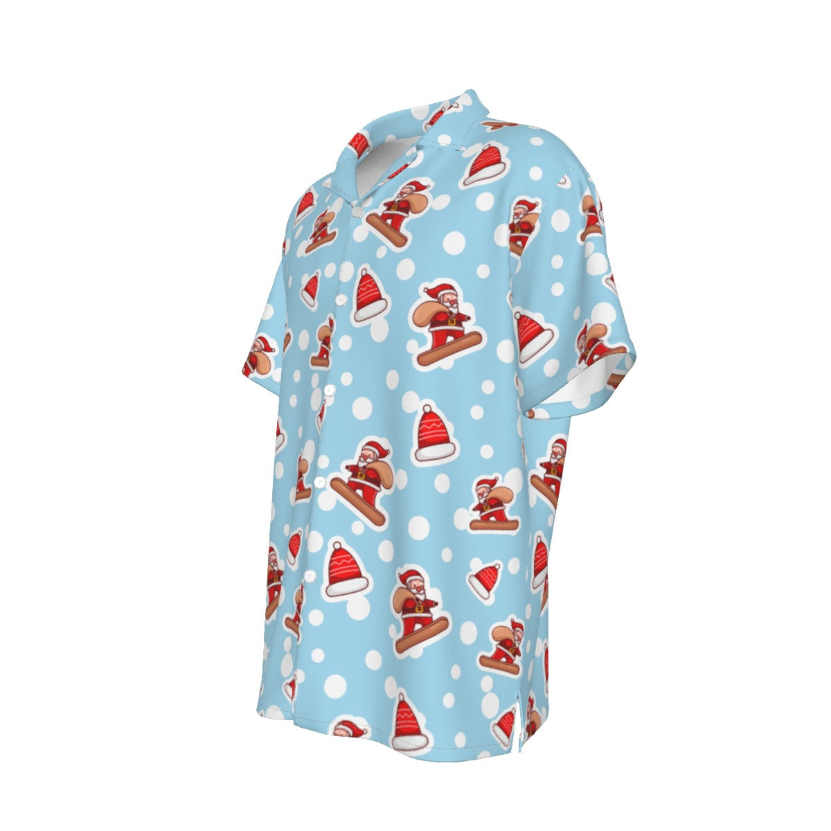 Men's Short Sleeve Christmas Shirt - Santa Snowboarding