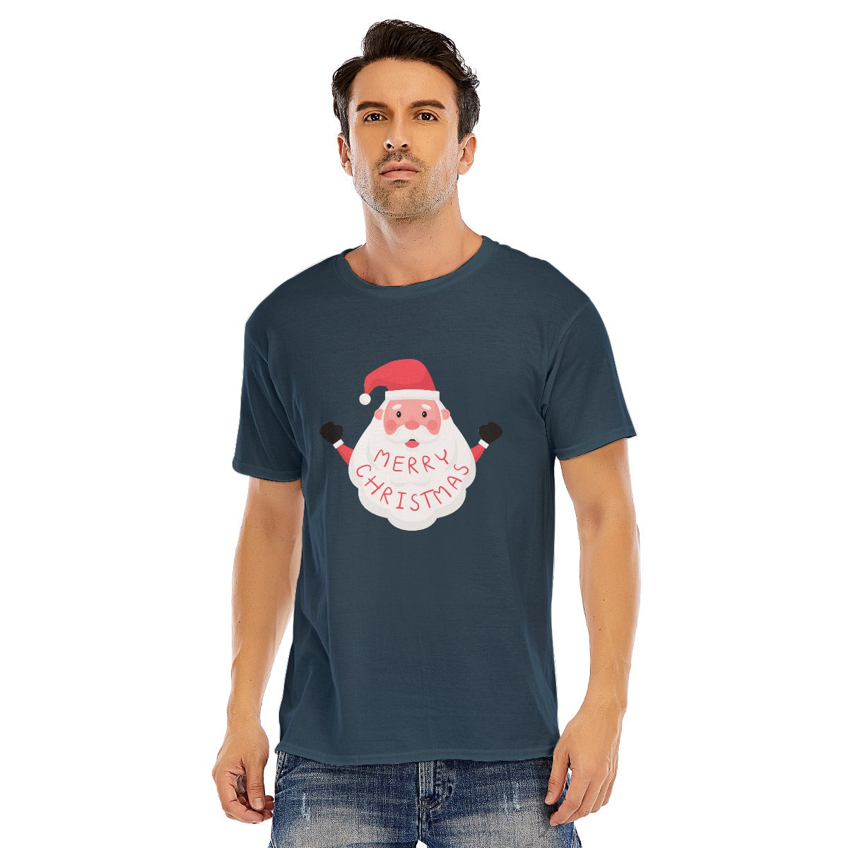 Mens Short Sleeve Christmas Tee - Basic Santa