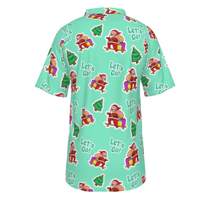 Men's Short Sleeve Christmas Polo Shirt - Green "Let's Go"