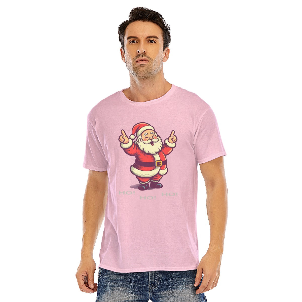 Mens Short Sleeve Christmas Tee - "Ho Ho Ho" White