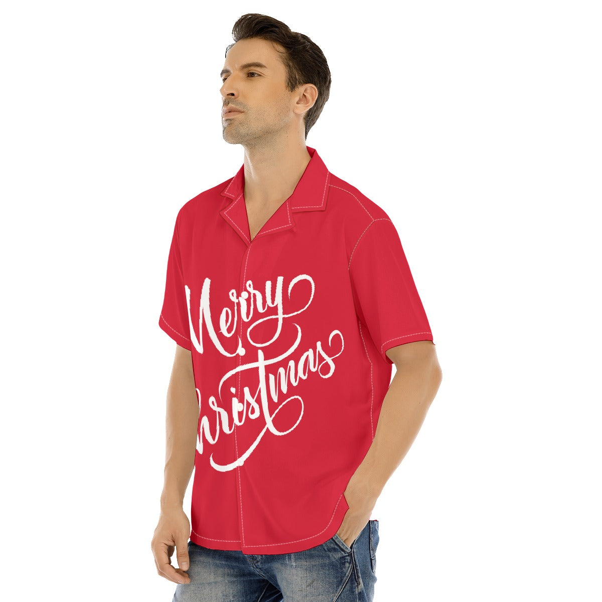 Men's Short Sleeve Christmas Shirt - Merry Christmas - Red