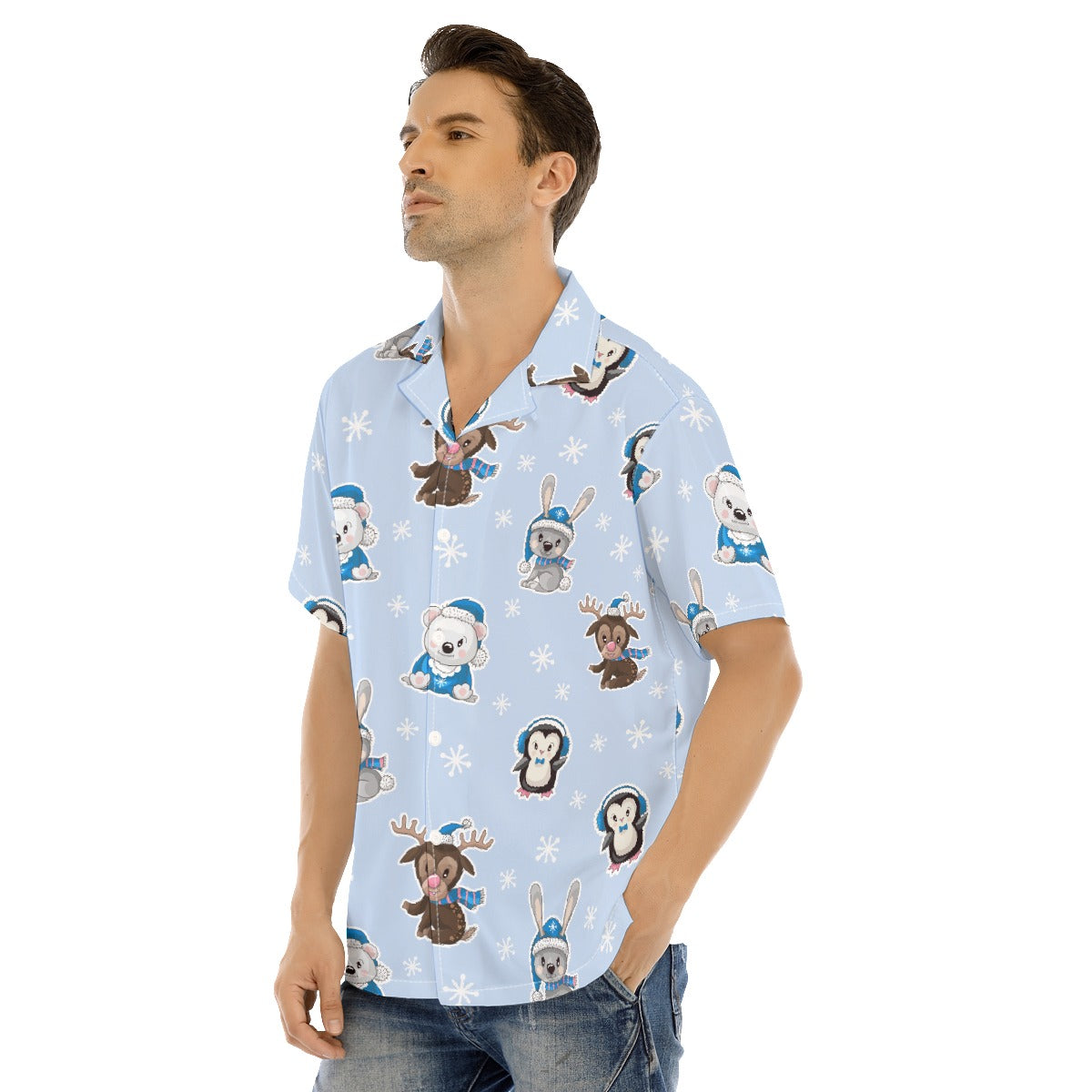 Men's Short Sleeve Christmas Shirt - Polar Blue